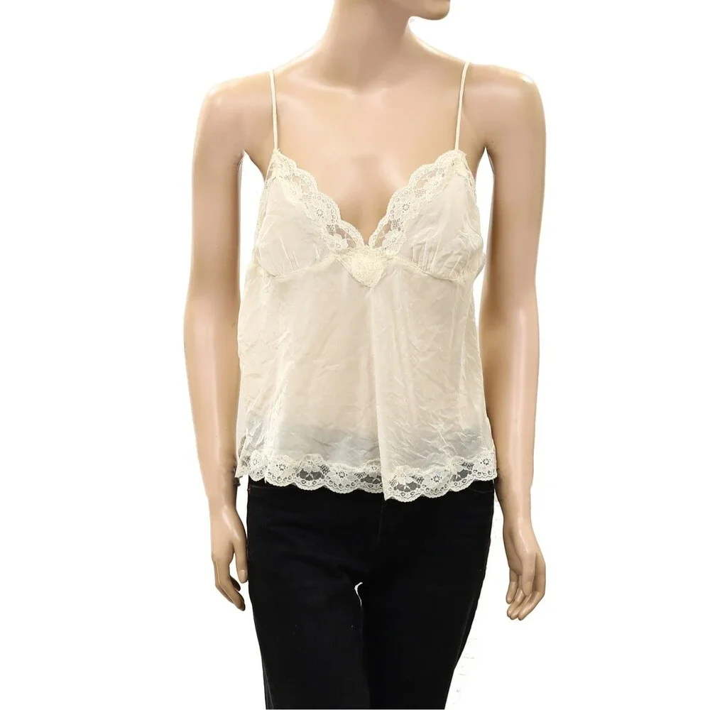 Intimately Free People Meet Me In Memphis Cami Tank Top Lace Slip Cream M 289743